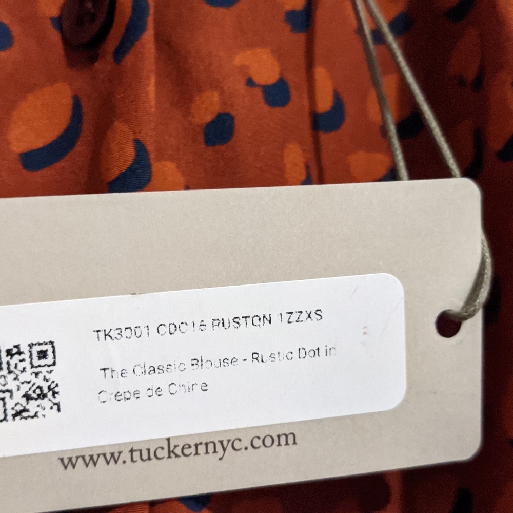 Tucker The Classic Blouse Rustic Dot in Crepe de Chine Silk Top Smocked Collar - Picture 6 of 10